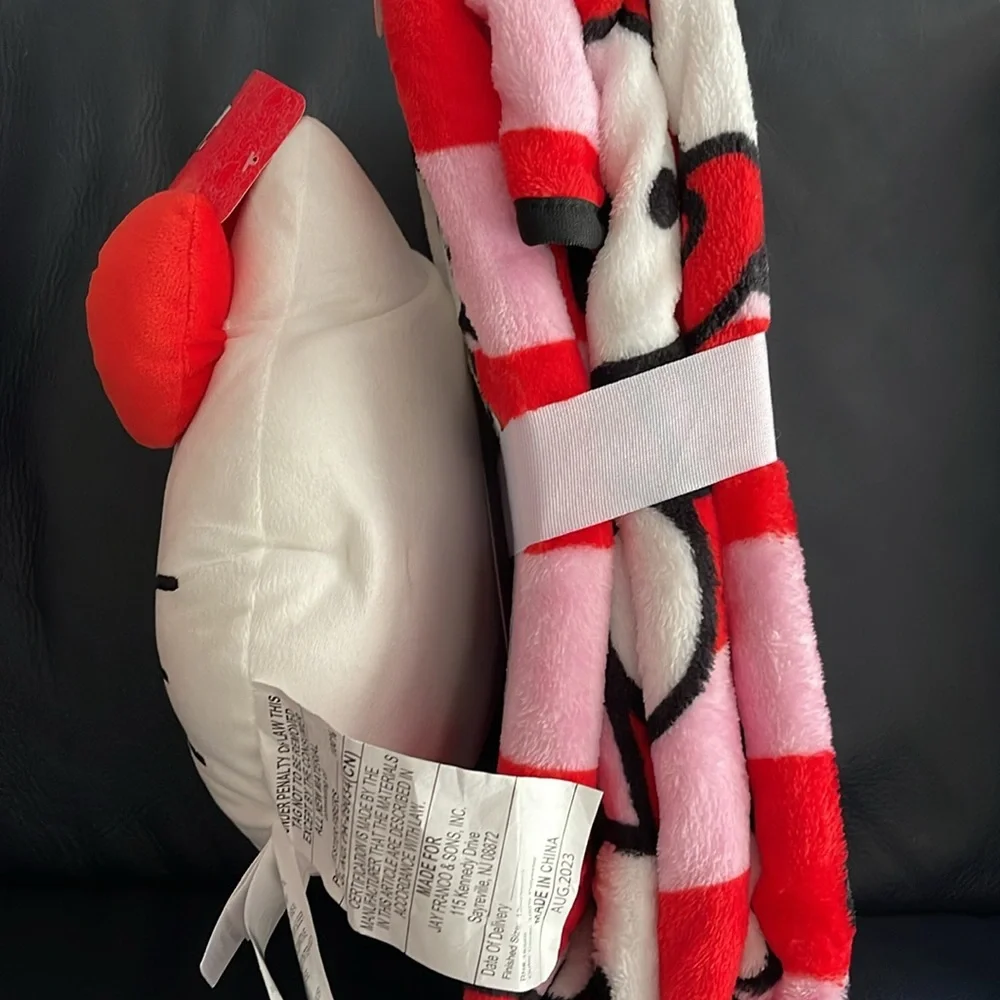 Hello Kitty Throw Pillow & Plush Blanket Set 60x90” Cute Cat Pink Red Nogginz